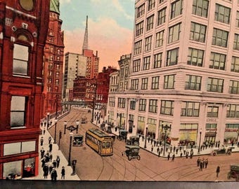 Cartão postal do início de 1900, vista da Grand Ave, West Water Street, Milwaukee, WI X5