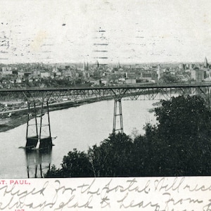 Cartolina antica vista panoramica del ponte e del fiume a St. Louis, MO. Z8
