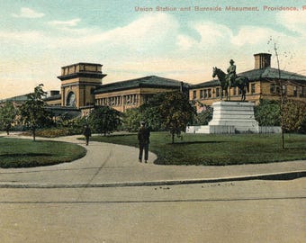 Postal con vista temprana de Union Station y el monumento Burnside, Providence, RI A8