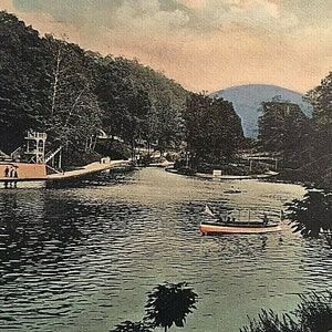 Postal 1909 Vista del lago en Rock Springs Park, Chester, Virginia Occidental, W9