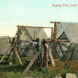 Postkarte Frühe Ansicht von Trockennetzen & Jack Fischen, Lake Superior, MI. L8