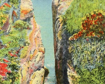 Vintage Linen Postcard: Purgatory Rocks Newport RI B9