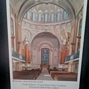 Postcard Chapel Interior-Naval Academy , Reprint -Painting by Ruth Safford
