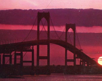 Newport Bridge Postcard: Unposted View of Sunset over Newport, RI  B9