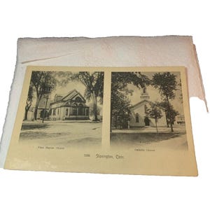 Postkarte Antiken Ansichten der ersten Battist u. Katholischen Kirchen, Stonington, CT. L