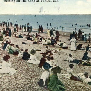 Postkarte Frühe Ansicht von Strandbadenden in Venice, CA. L9