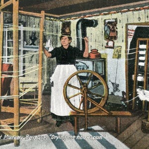 Postkarte Frühe Ansicht des Habitat-Lebens ,Quebec, Kanada, "Drying the Homespun" .L8."