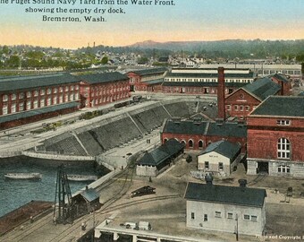 Postcard Early View of Empty Dock at Puget Sound Navy Yard, Bremerton, WA. P4