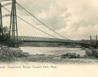 Postcard Antique View of a Suspension Bridge in Turner Falls, MA. L1