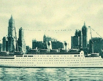 Widok pocztówki na statek oceaniczny „Gripsholm”, linia Swedish-American Line, Nowy Jork. N3