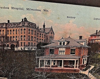 Cartão postal Vista do Hospital Milwaukee no início dos anos 1900 em Milwaukee, WI X5