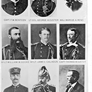 Postkarte RPPC Ansicht berühmter Militärs in der Schlacht von Little Bighorn, MT. L9