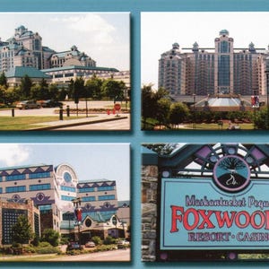 Cartão postal 4 x 6 com várias vistas do Foxwood Casino em Ledyard, CT
