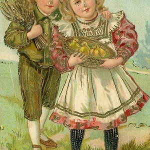 Cartolina del 1900 Clapsaddle Embossed , "Migliori auguri di Pasqua". Ragazzo & Ragazza T8