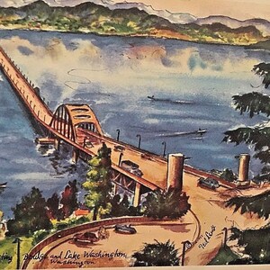 Carte postale pont flottant du lac Washington par Ted Lewy W5