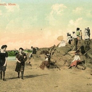 Postkarte Frühe Ansicht von Strandbadenden bei Nantasket Beach, MA. L8