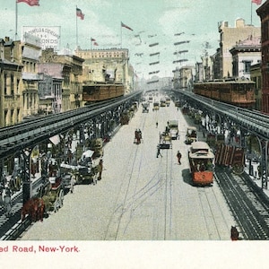 Cartão Postal Vista Antecipada de Bowery & Elevated Road em Nova York, NY. W5