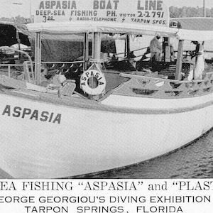 Postcard Advertising, &quot;Aspasia&quot; Deep Sea Fishing Boat, Tarpon Springs, FL N5