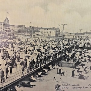 Postcard Antique View of Boardwalk & Beach in Asbury Park, NJ.