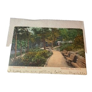 Postkarte Antike Ansicht von Norumbega Park, Terrasse Nordhang, Auburndale, MA. L6