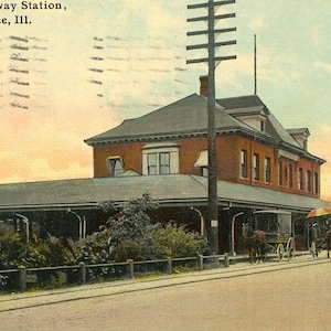 Cartolina con vista anticipata della stazione ferroviaria dell'Illinois, Kaukakee, IL. aa6