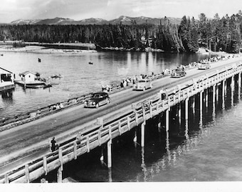 Cartão postal Vista RPPC da ponte de pesca sobre o rio Yellowstone, WY. aa6