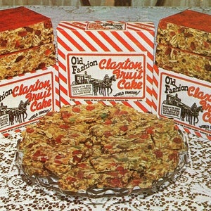 Publicité de carte postale, gâteau aux fruits Claxton à l’ancienne. Claxton, Géorgie N6
