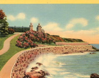 View of Ochre Point Postcard, Clif Walk Newport RI B9