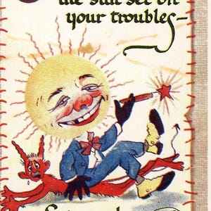 Postal del artista firmada "Sonríe y nunca dejes que el sol se ponga sobre tus problemas" K2