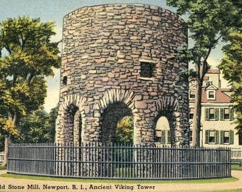 Newport RI Postcard: Old Stone Mill, Ancient Viking Tower  B9