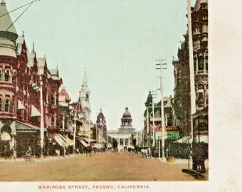 Postcard Antique View of Mariposa Street in Fresno, CA. N3