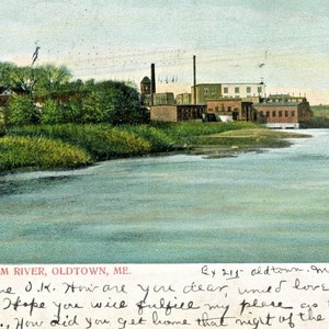 Cartão Postal Vista 1906 de moinhos de lã, do rio, Oldtown, MIM. L6