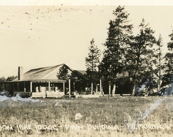 Cartão postal Vista RPPC do edifício principal do Jackson Lodge, Moran, WY. aa6