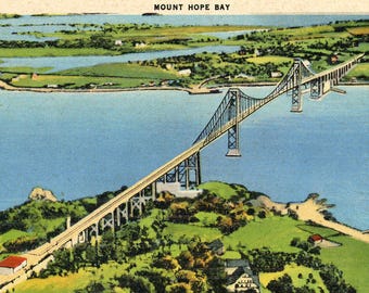 Postcard Early Aerial View of Mount Hope Bridge from Newport to Providence, RI.      A8