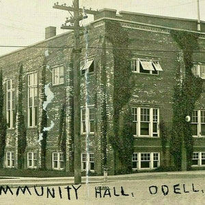 Postcard RPPC View of Community Hall in Odell, IL. aa1