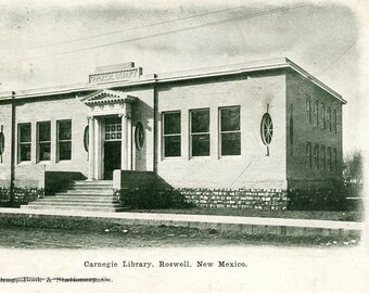 Postcard Antique View of Carnegie Library , Roswell, NM. W5