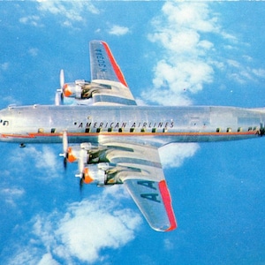 Carte postale émise par une compagnie aérienne américaine, avion de ligne phare DC-7. P5