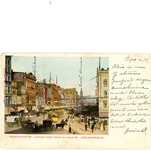 Carte postale ancienne Vue de Washington Street, vers l'est depuis Illinois Street, Indianapolis, Indiana.  A2
