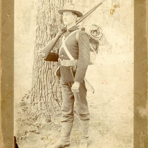 Antique 7 x 4.75 1898 Civil War Soldier with Rifle, Camp Thomas Chickamauga Park, GA