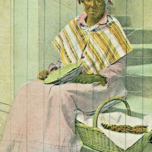 Cartão Postal Vista Antiga de um Vendedor de Praline na Rua de Nova Orleães, LA.