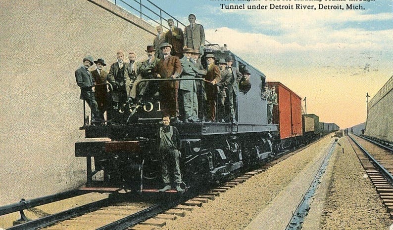 Postcard 1916 View of Electric Train Used in Tunnel Under Detroit River ...