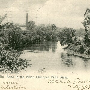 Postkarte Antike Ansicht von Bend in River, Chicopee Falls, MA. L7