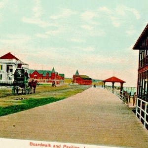 Postkarte mit Blick auf Boardwalk & Pavilion, Long Brass, NJ. L9