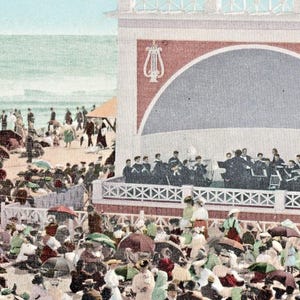 Postkarte mit Band Stand & Beach in Long Beach, CA. L3