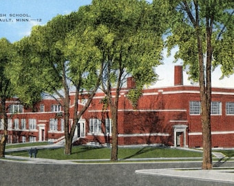 Postcard Early View of High School in Faribault, MN. W5