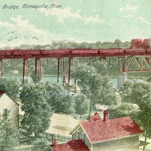 Cartão Postal Vista adiantada da avenida de Washington. Ponte, Minneapolis, manganês. L1