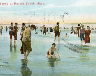 Postcard Early View of Beach Bathing at Revere Beach, MA.     Z3