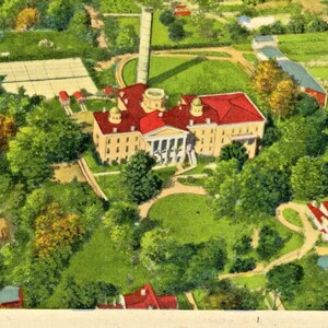Postkarte einer frühen Luftaufnahme des Mitchell College in Statensville, NY. L6