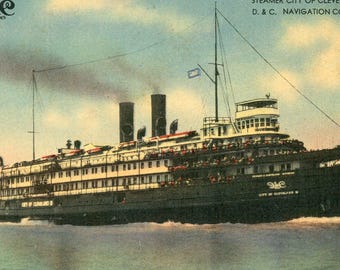 絵葉書：蒸気船シティ・オブ・クリーブランド号（D&Cナビゲーション社、オハイオ州）の初期の様子。B3
