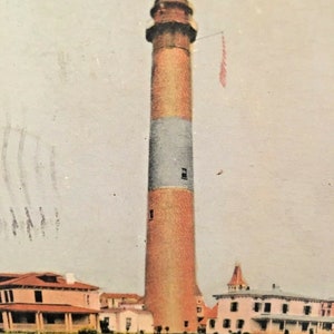 Carte postale colorée à la main Le phare, Atlantique, NJ 1911 Y4